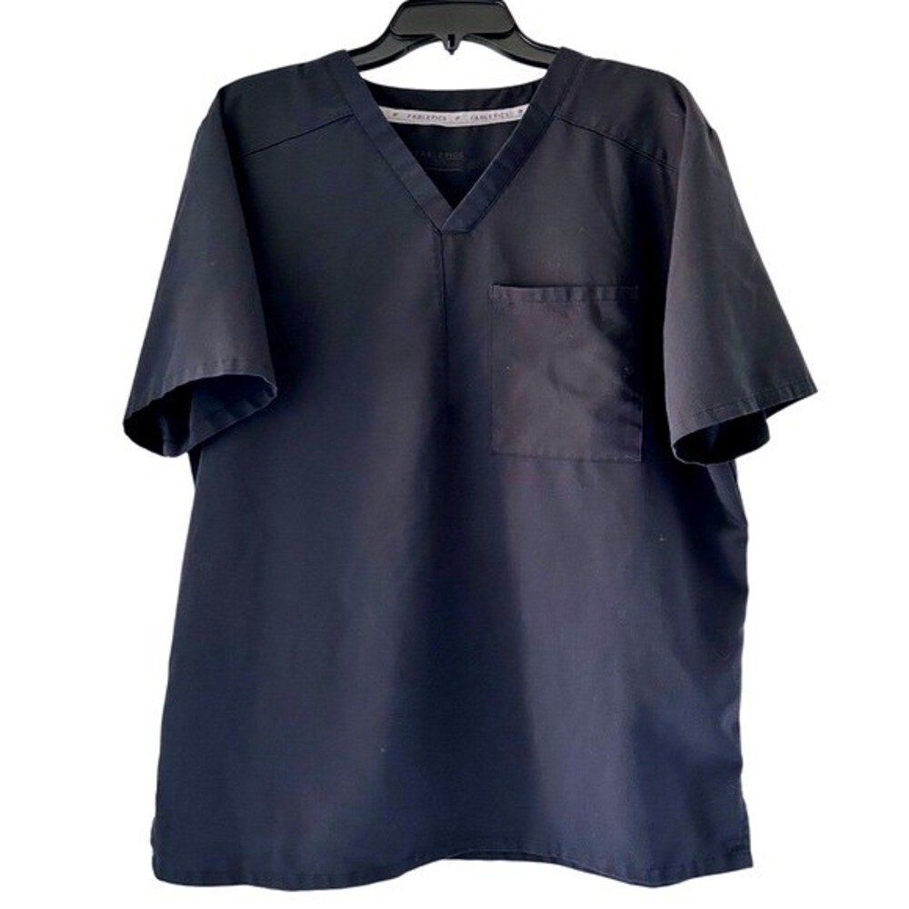 Fabletics Scrub Top Large Black V-Neck Short Sleeve Chest Pocket Logo